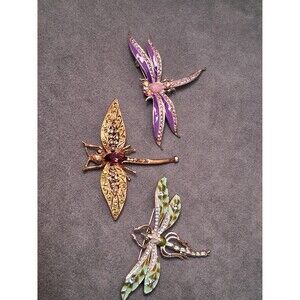 Vintage Dragonfly Brooch Bundle (3) Rhinestones Enamel